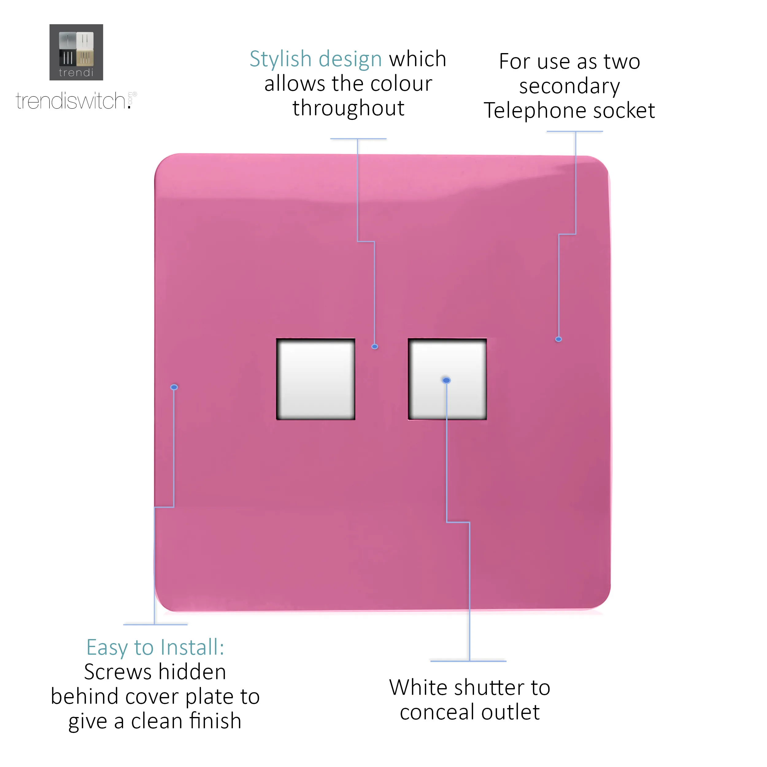 Twin PC Ethernet Cat 5/6 Data Outlet Pink ART-2PCPK  Trendi Pink